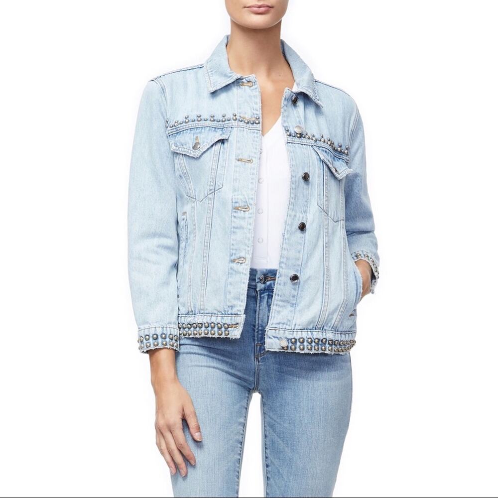 Good American Light Wash Grommet Studded Denim Jacket - Picture 2 of 8